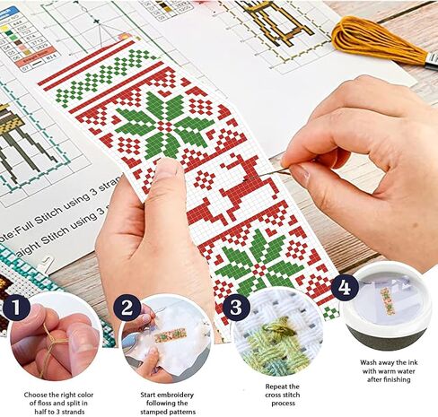 FreeBloss 6 Set Christmas Cross Stitch Borkmark Kits ، عيد الميلاد نمط نمط مرجعية للتطريز ، DIY تطريز الإشارة المرجعية Cross Stitch Kits للمبتدئين التريسية مجموعة in Saudi Arabia