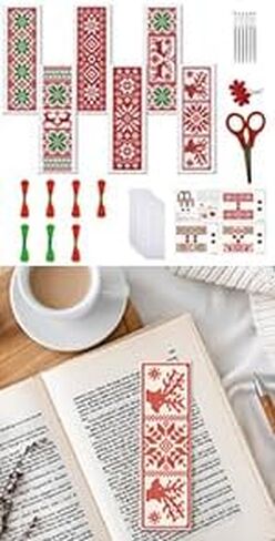 FreeBloss 6 Set Christmas Cross Stitch Borkmark Kits ، عيد الميلاد نمط نمط مرجعية للتطريز ، DIY تطريز الإشارة المرجعية Cross Stitch Kits للمبتدئين التريسية مجموعة in Saudi Arabia