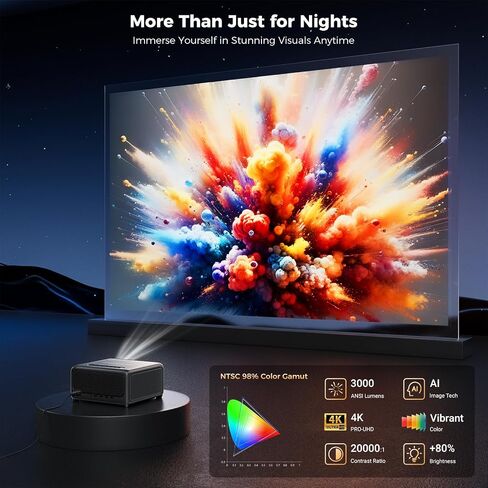 Goodee 4K Smart Projector مع Netflix-WiFi & Bluetooth ، 3000 ANSI UHD ، TOF Auto Focus Keystone MEMC ، Dolby Audio Home Theater Video Projector تطبيقات مدمجة للأفلام الداخلية والخارجية ، والألعاب in Kuwait