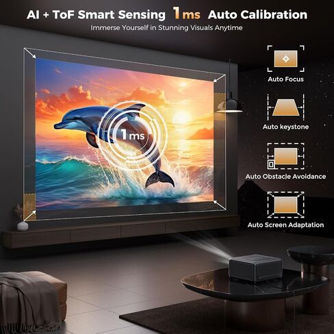 Goodee 4K Smart Projector مع Netflix-WiFi & Bluetooth ، 3000 ANSI UHD ، TOF Auto Focus Keystone MEMC ، Dolby Audio Home Theater Video Projector تطبيقات مدمجة للأفلام الداخلية والخارجية ، والألعاب in Kuwait