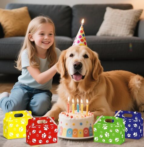 Phoorapace 16 PCS PAW PRINT TERPONT ، DOG PAW PRINT COOKIE CANDY BOXES ، Dog Party Favor Boxes for Puppy Ponster Party Supplies in Kuwait