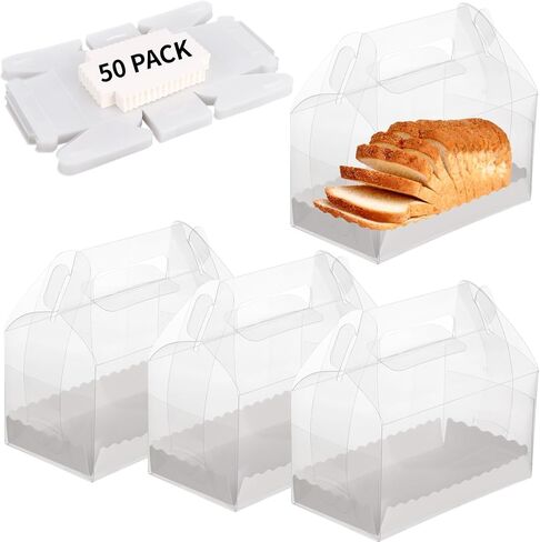 50 Pack Clear Gable Bakery Gift Boxes with Cardboard,Candy Treat Gift Box for Party Pastry Treat Dessert Cookies Birthday Holiday Christmas Valentine Birthday Baby Shower 6.5 x 3.5 x 3.7 Inch in Saudi Arabia