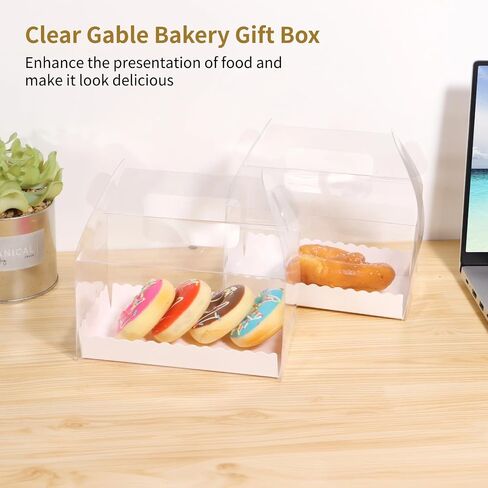 50 Pack Clear Gable Bakery Gift Boxes with Cardboard,Candy Treat Gift Box for Party Pastry Treat Dessert Cookies Birthday Holiday Christmas Valentine Birthday Baby Shower 6.5 x 3.5 x 3.7 Inch in Saudi Arabia