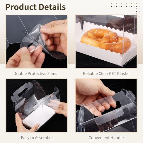 50 Pack Clear Gable Bakery Gift Boxes with Cardboard,Candy Treat Gift Box for Party Pastry Treat Dessert Cookies Birthday Holiday Christmas Valentine Birthday Baby Shower 6.5 x 3.5 x 3.7 Inch in Saudi Arabia