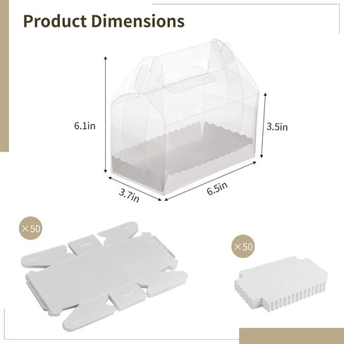 50 Pack Clear Gable Bakery Gift Boxes with Cardboard,Candy Treat Gift Box for Party Pastry Treat Dessert Cookies Birthday Holiday Christmas Valentine Birthday Baby Shower 6.5 x 3.5 x 3.7 Inch in Saudi Arabia