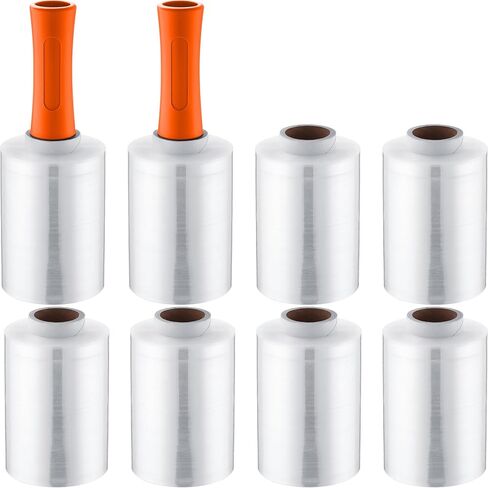 Jutom 8 Pcs Clear Stretch Wrap Roll Plastic Wrap for Moving with 2 Handles 5" x 1000 ft Cling Packaging Shrink Film Self Adhering Shipping Supply for Moving Bounding Storing Pallet Furniture (Orange) in Saudi Arabia