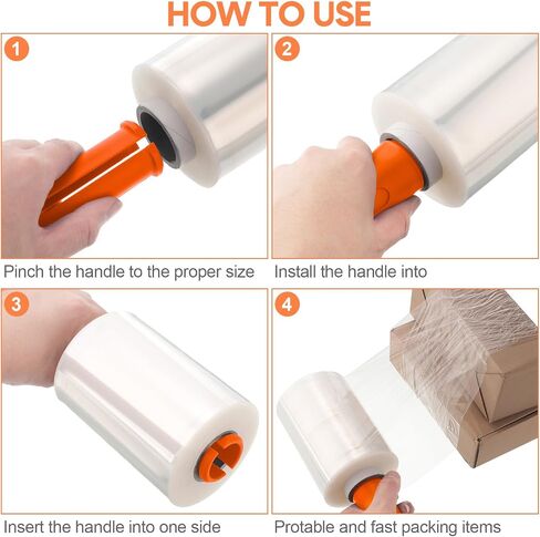 Jutom 8 Pcs Clear Stretch Wrap Roll Plastic Wrap for Moving with 2 Handles 5" x 1000 ft Cling Packaging Shrink Film Self Adhering Shipping Supply for Moving Bounding Storing Pallet Furniture (Orange) in Kuwait