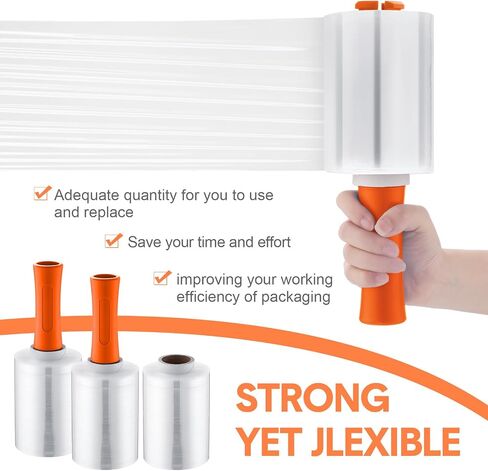 Jutom 8 Pcs Clear Stretch Wrap Roll Plastic Wrap for Moving with 2 Handles 5" x 1000 ft Cling Packaging Shrink Film Self Adhering Shipping Supply for Moving Bounding Storing Pallet Furniture (Orange) in Kuwait