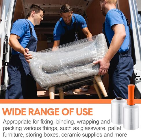 Jutom 8 Pcs Clear Stretch Wrap Roll Plastic Wrap for Moving with 2 Handles 5" x 1000 ft Cling Packaging Shrink Film Self Adhering Shipping Supply for Moving Bounding Storing Pallet Furniture (Orange) in Kuwait