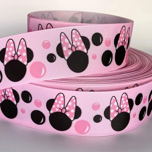 Grosgrain Ribbon 1.5" Mouse Cartoon Printed White Black Pink Per Yard in Saudi Arabia
