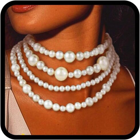 قلادات TWINKLEDE ذات طبقات من اللؤلؤ باللون الأبيض من العشرينيات من القرن العشرين قلادة قصيرة مكتنزة للنساء in Kuwait