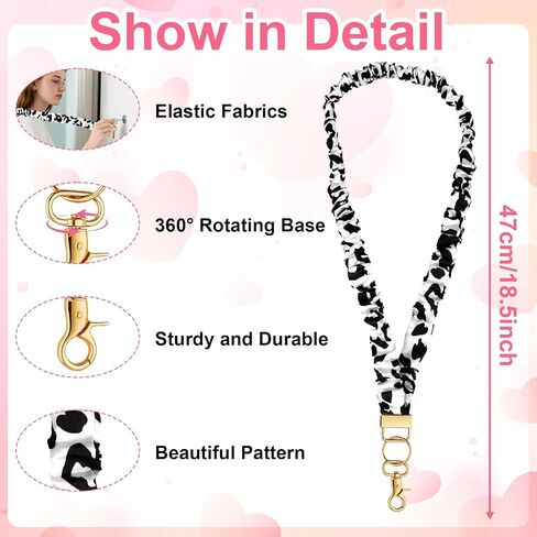 2Pcs Scrunchie Lanyard for ID Badges Keys Badge Holder Retractable Keychain Lanyards for Keys Black Dark Coffee Color Stretchy Lanyard Teacher Nurse Gifts Cute Functional for Work in Saudi Arabia