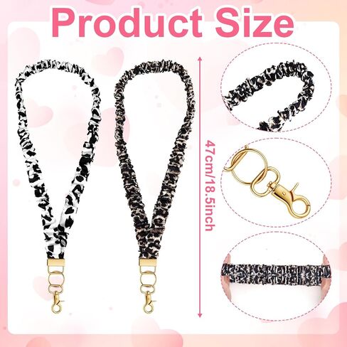 2Pcs Scrunchie Lanyard for ID Badges Keys Badge Holder Retractable Keychain Lanyards for Keys Black Dark Coffee Color Stretchy Lanyard Teacher Nurse Gifts Cute Functional for Work in Saudi Arabia