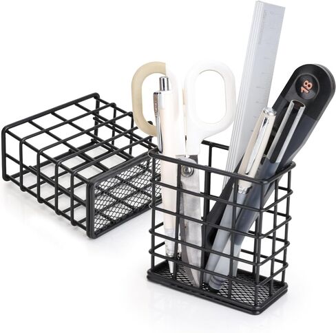 Metal Pencil Holder for Desk, 2 Pack Modern Minimalist Black Wire Pen Organizers with Mesh Bottom for Office Classroom School Home (Grid-like Design) in Saudi Arabia