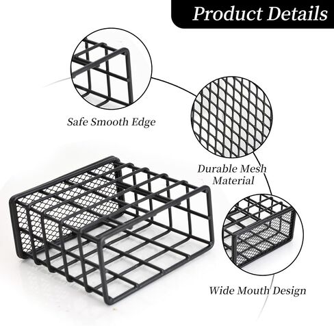 Metal Pencil Holder for Desk, 2 Pack Modern Minimalist Black Wire Pen Organizers with Mesh Bottom for Office Classroom School Home (Grid-like Design) in Saudi Arabia