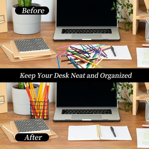 Metal Pencil Holder for Desk, 2 Pack Modern Minimalist Black Wire Pen Organizers with Mesh Bottom for Office Classroom School Home (Grid-like Design) in Saudi Arabia