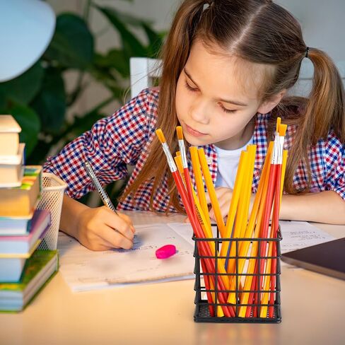 Metal Pencil Holder for Desk, 2 Pack Modern Minimalist Black Wire Pen Organizers with Mesh Bottom for Office Classroom School Home (Grid-like Design) in Saudi Arabia