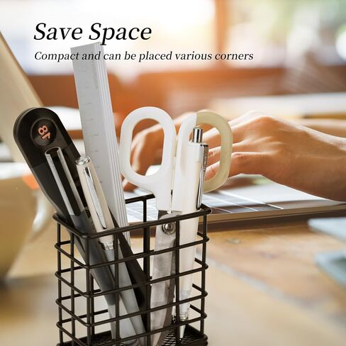 Metal Pencil Holder for Desk, 2 Pack Modern Minimalist Black Wire Pen Organizers with Mesh Bottom for Office Classroom School Home (Grid-like Design) in Saudi Arabia