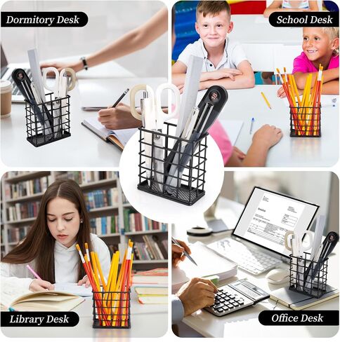 Metal Pencil Holder for Desk, 2 Pack Modern Minimalist Black Wire Pen Organizers with Mesh Bottom for Office Classroom School Home (Grid-like Design) in Saudi Arabia