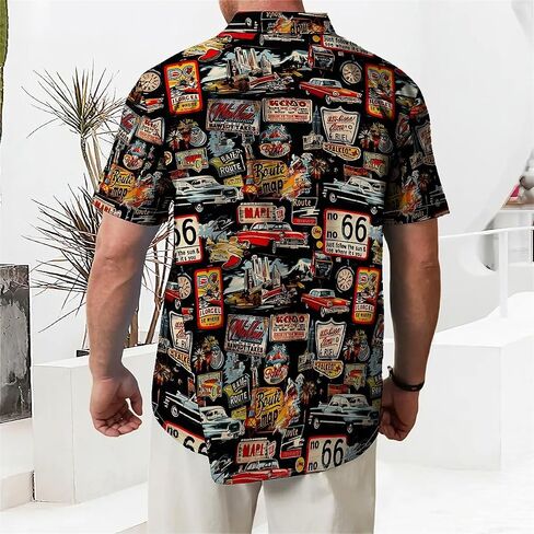 قميص بأزرار سفلية للرجال قميص روك آند رول بطباعة جيب وطية صدر السترة من هاواي كاجوال فضفاض بأكمام قصيرة in Saudi Arabia