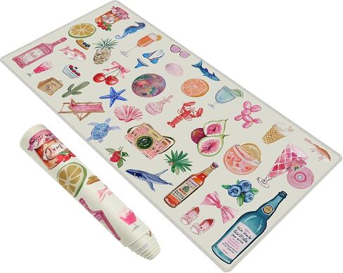 Baziabbo Pink Desk Mat,XXL Extended Large Mouse Pad,Gaming Mousepad with Stitched Edge,Non-Slip Rubber Base Keyboard Desk Pad for Home Office Study Game (Pink Stickers) in Saudi Arabia