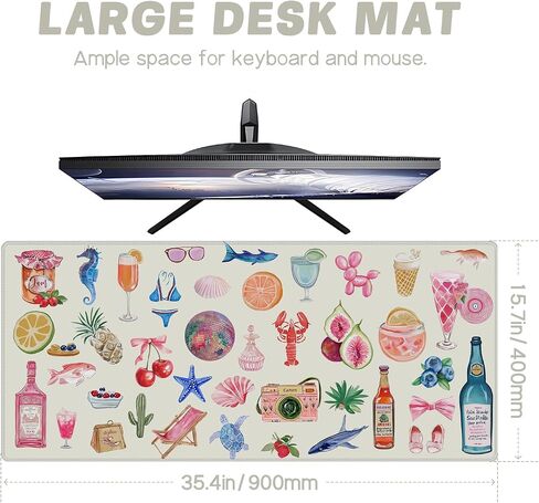 Baziabbo Pink Desk Mat,XXL Extended Large Mouse Pad,Gaming Mousepad with Stitched Edge,Non-Slip Rubber Base Keyboard Desk Pad for Home Office Study Game (Pink Stickers) in Saudi Arabia