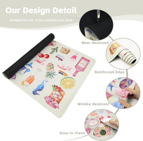 Baziabbo Pink Desk Mat,XXL Extended Large Mouse Pad,Gaming Mousepad with Stitched Edge,Non-Slip Rubber Base Keyboard Desk Pad for Home Office Study Game (Pink Stickers) in Saudi Arabia