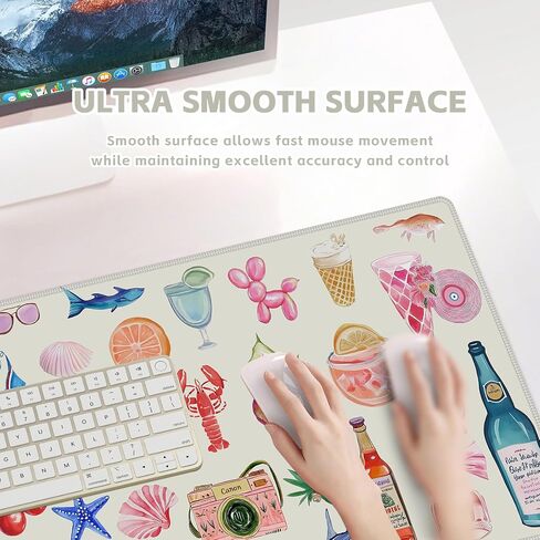 Baziabbo Pink Desk Mat,XXL Extended Large Mouse Pad,Gaming Mousepad with Stitched Edge,Non-Slip Rubber Base Keyboard Desk Pad for Home Office Study Game (Pink Stickers) in Saudi Arabia