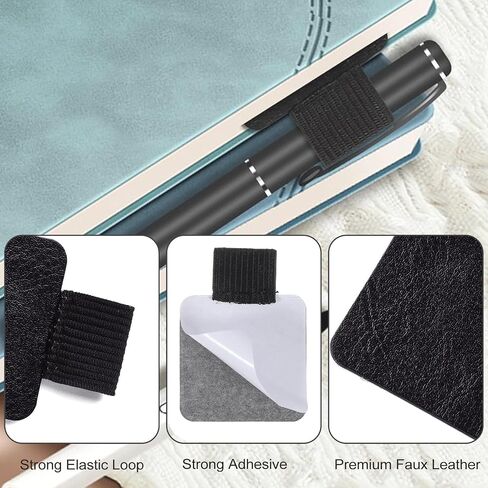 Pen Holder for Notebook 12 Pack Self-Adhesive Leather Pencil Holders Elastic Loop Sticky Notebook Stylus Pen Holder for Notebooks Tablet Journals Calendars Planner Bible in Kuwait