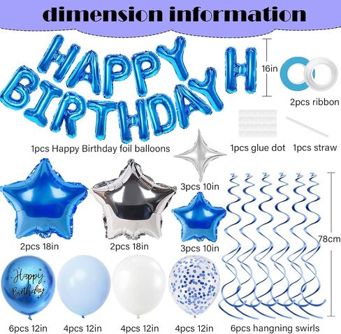 Black and Silver Birthday Decorations, 3D Foil Black Happy Birthday Balloons Banner with Star Balloons, Confetti Balloon, Hanging Swirls, for Boys Girls Men Women Party Decorations in Saudi Arabia