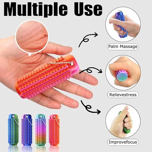 4PCS 3D Printed Spiky Pain Stim Fidget Toys for Adults, Hard Sensory Keychain for Stress and Anxiety Relief, Ouchies Pain Fidget Pocket Stim Toy Set, Novelty Gift for Focus and Relaxation (4PCS) in Saudi Arabia