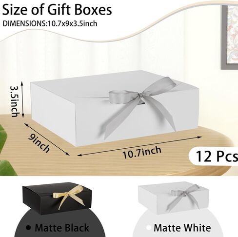 Plinjoy 12pcs صناديق وصيفات الشرف مع شريط 10.7x9x3.5 بوصة صناديق الهدايا السوداء العريس العريس （أسود لامع） in Kuwait