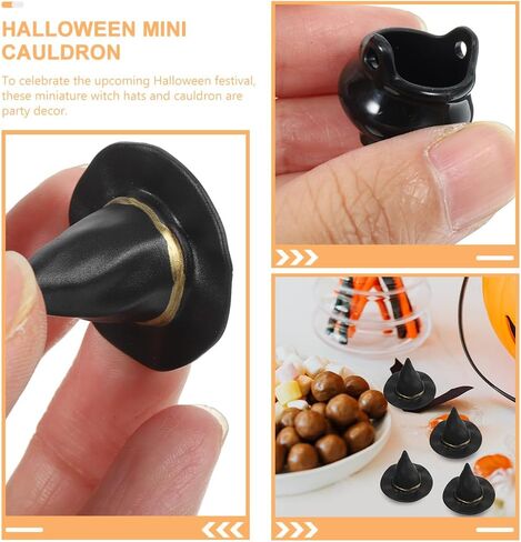 Luozzy 30 PCS Halloween Mini Witch Hats Broom and Mini Cauldron Clotles et alwoween miniature witches taxtory for crafts in Saudi Arabia