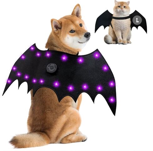 LED BAT Wings للحيوانات الأليفة - أزياء عيد الهالوين مع 20 مصباحًا ، 4 أوضاع ، ملائمة قابلة للتعديل للقطط والكلاب ، مواد ناعمة آمنة لخدعة الحفلات أو العلاج （m）） in Kuwait