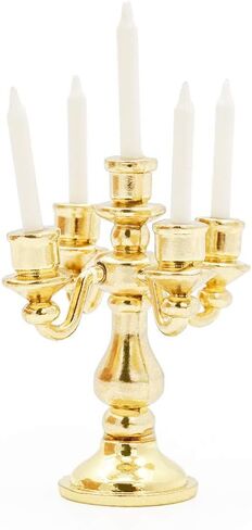 Odoria 1/12 Candlestick Candelabra مع إكسسوارات Candles Dollhouse ، الذهب 5-ARMS in Saudi Arabia