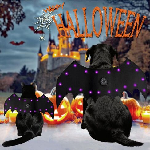 LED BAT Wings للحيوانات الأليفة - أزياء عيد الهالوين مع 20 مصباحًا ، 4 أوضاع ، ملائمة قابلة للتعديل للقطط والكلاب ، مواد ناعمة آمنة لخدعة الحفلات أو العلاج （m）） in Kuwait