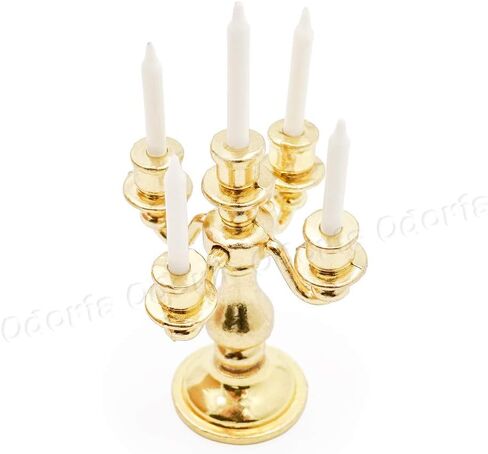 Odoria 1/12 Candlestick Candelabra مع إكسسوارات Candles Dollhouse ، الذهب 5-ARMS in Saudi Arabia