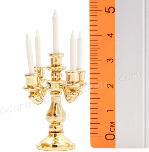Odoria 1/12 Candlestick Candelabra مع إكسسوارات Candles Dollhouse ، الذهب 5-ARMS in Saudi Arabia