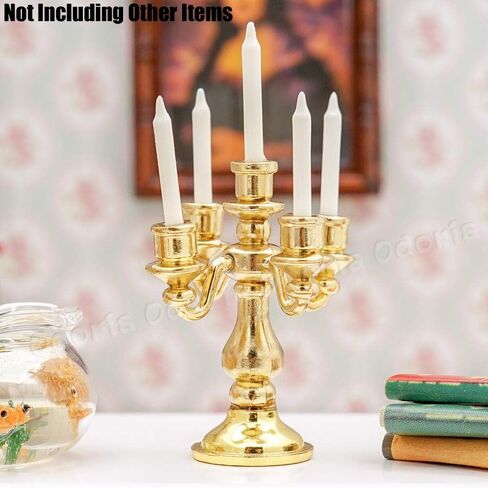 Odoria 1/12 Candlestick Candelabra مع إكسسوارات Candles Dollhouse ، الذهب 5-ARMS in Saudi Arabia