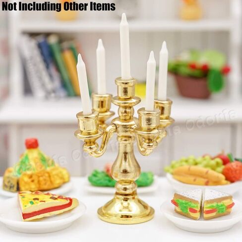 Odoria 1/12 Candlestick Candelabra مع إكسسوارات Candles Dollhouse ، الذهب 5-ARMS in Saudi Arabia