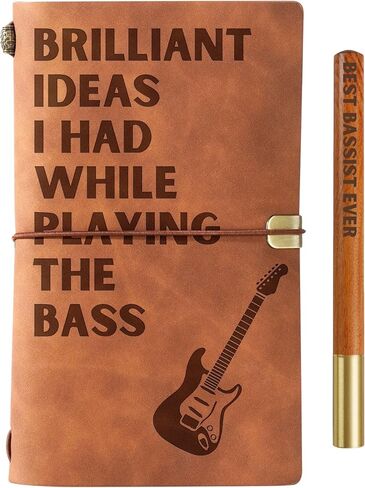 InnoBeta Bass Gifts for Men Women, Vegan Leather Journal Notebook 7x5 Inches for Bass Players, Bassists, Refillable Sketchbook, Travel Diary, Lined Planner for Birthday, Christmas in Saudi Arabia