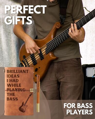 InnoBeta Bass Gifts for Men Women, Vegan Leather Journal Notebook 7x5 Inches for Bass Players, Bassists, Refillable Sketchbook, Travel Diary, Lined Planner for Birthday, Christmas in Saudi Arabia