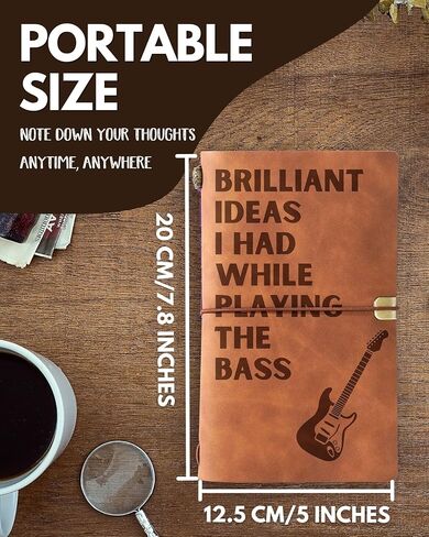 InnoBeta Bass Gifts for Men Women, Vegan Leather Journal Notebook 7x5 Inches for Bass Players, Bassists, Refillable Sketchbook, Travel Diary, Lined Planner for Birthday, Christmas in Saudi Arabia
