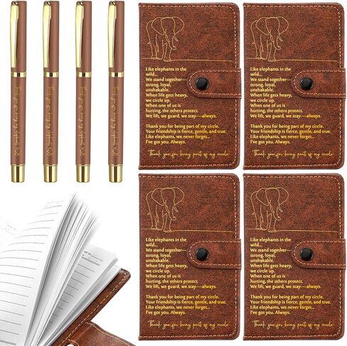 Epakh 16 PCS Feephant Friendship Gift A6 Leather Journal with Elephant Sign Perpoint Pen Pen Friends يقدم هدية طويلة لمسافات طويلة لطالب عيد الشكر (أسود) in Kuwait