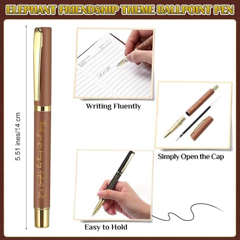 Epakh 16 PCS Feephant Friendship Gift A6 Leather Journal with Elephant Sign Perpoint Pen Pen Friends يقدم هدية طويلة لمسافات طويلة لطالب عيد الشكر (أسود) in Kuwait
