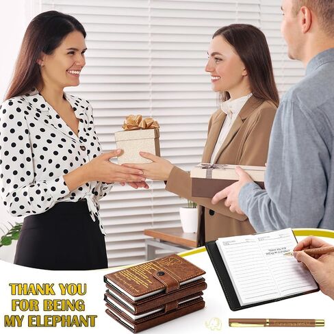 Epakh 16 PCS Feephant Friendship Gift A6 Leather Journal with Elephant Sign Perpoint Pen Pen Friends يقدم هدية طويلة لمسافات طويلة لطالب عيد الشكر (أسود) in Kuwait