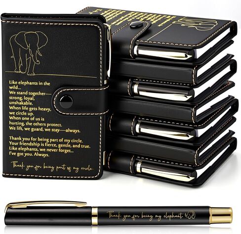 Epakh 16 PCS Feephant Friendship Gift A6 Leather Journal with Elephant Sign Perpoint Pen Pen Friends يقدم هدية طويلة لمسافات طويلة لطالب عيد الشكر (أسود) in Saudi Arabia