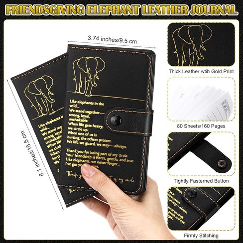 Epakh 16 PCS Feephant Friendship Gift A6 Leather Journal with Elephant Sign Perpoint Pen Pen Friends يقدم هدية طويلة لمسافات طويلة لطالب عيد الشكر (أسود) in Saudi Arabia