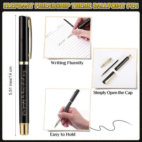 Epakh 16 PCS Feephant Friendship Gift A6 Leather Journal with Elephant Sign Perpoint Pen Pen Friends يقدم هدية طويلة لمسافات طويلة لطالب عيد الشكر (أسود) in Saudi Arabia