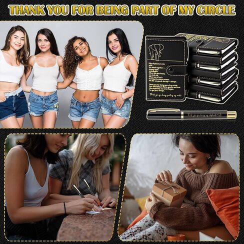 Epakh 16 PCS Feephant Friendship Gift A6 Leather Journal with Elephant Sign Perpoint Pen Pen Friends يقدم هدية طويلة لمسافات طويلة لطالب عيد الشكر (أسود) in Saudi Arabia